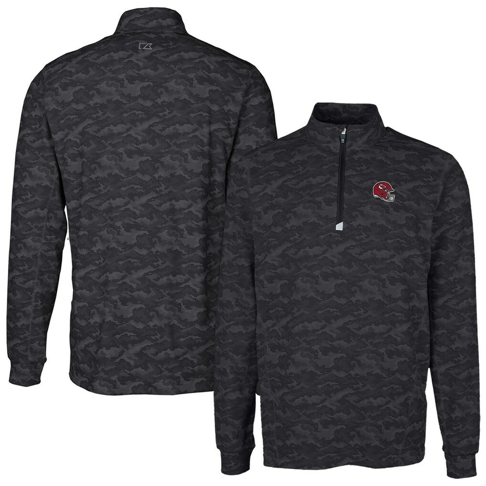 Kansas City Chiefs Cutter & Buck Helmet Traverse Camo Print Stretch Quarter-Zip Pullover Top Black - NFL