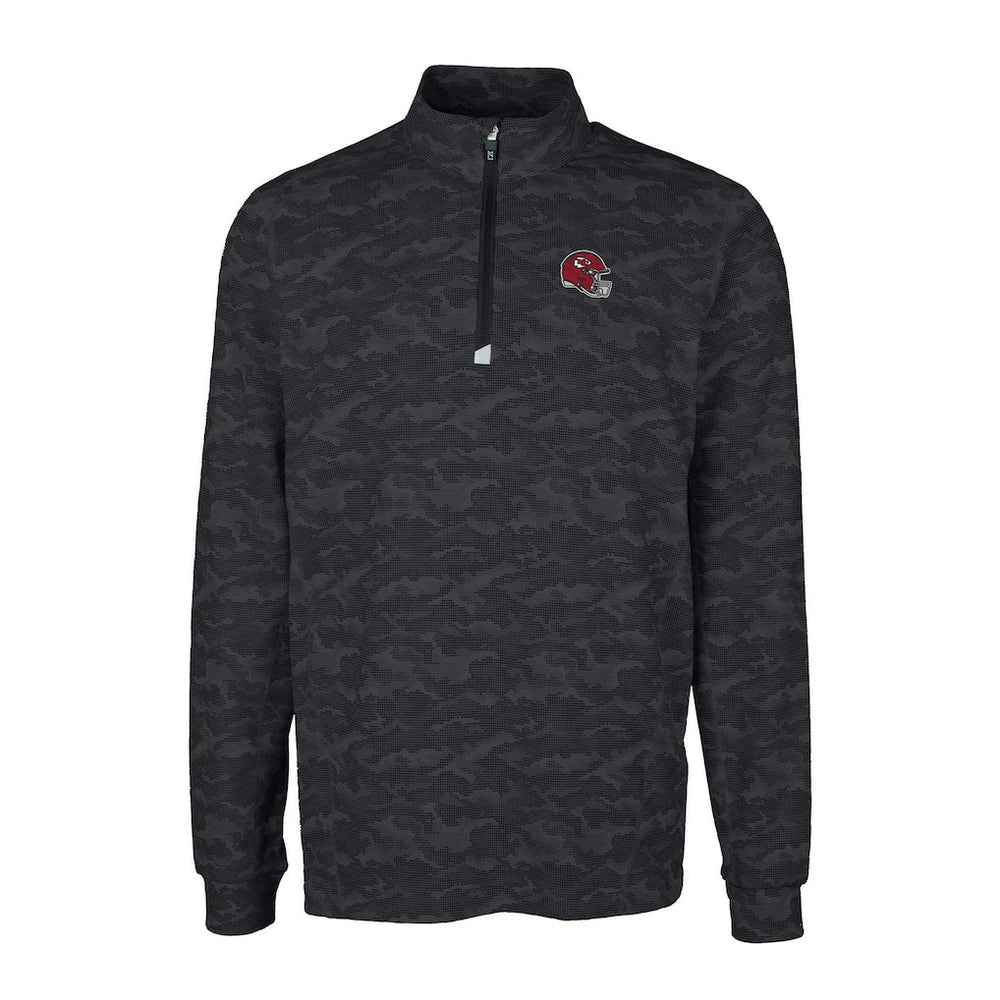 Kansas City Chiefs Cutter & Buck Helmet Traverse Camo Print Stretch Quarter-Zip Pullover Top Black - NFL