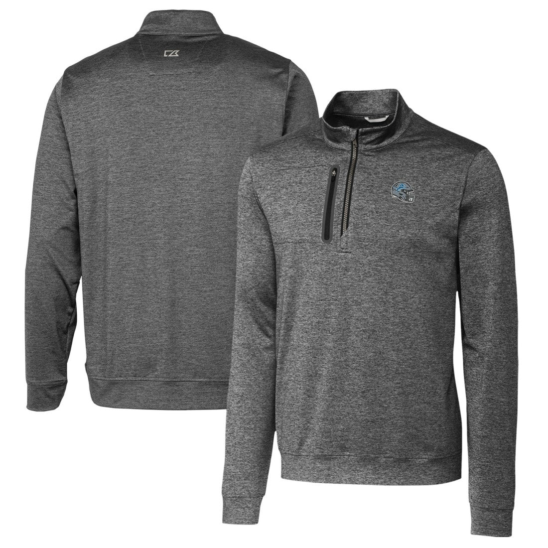 Detroit Lions Cutter & Buck Helmet Stealth Heathered Quarter-Zip Pullover Top Gray - NFL