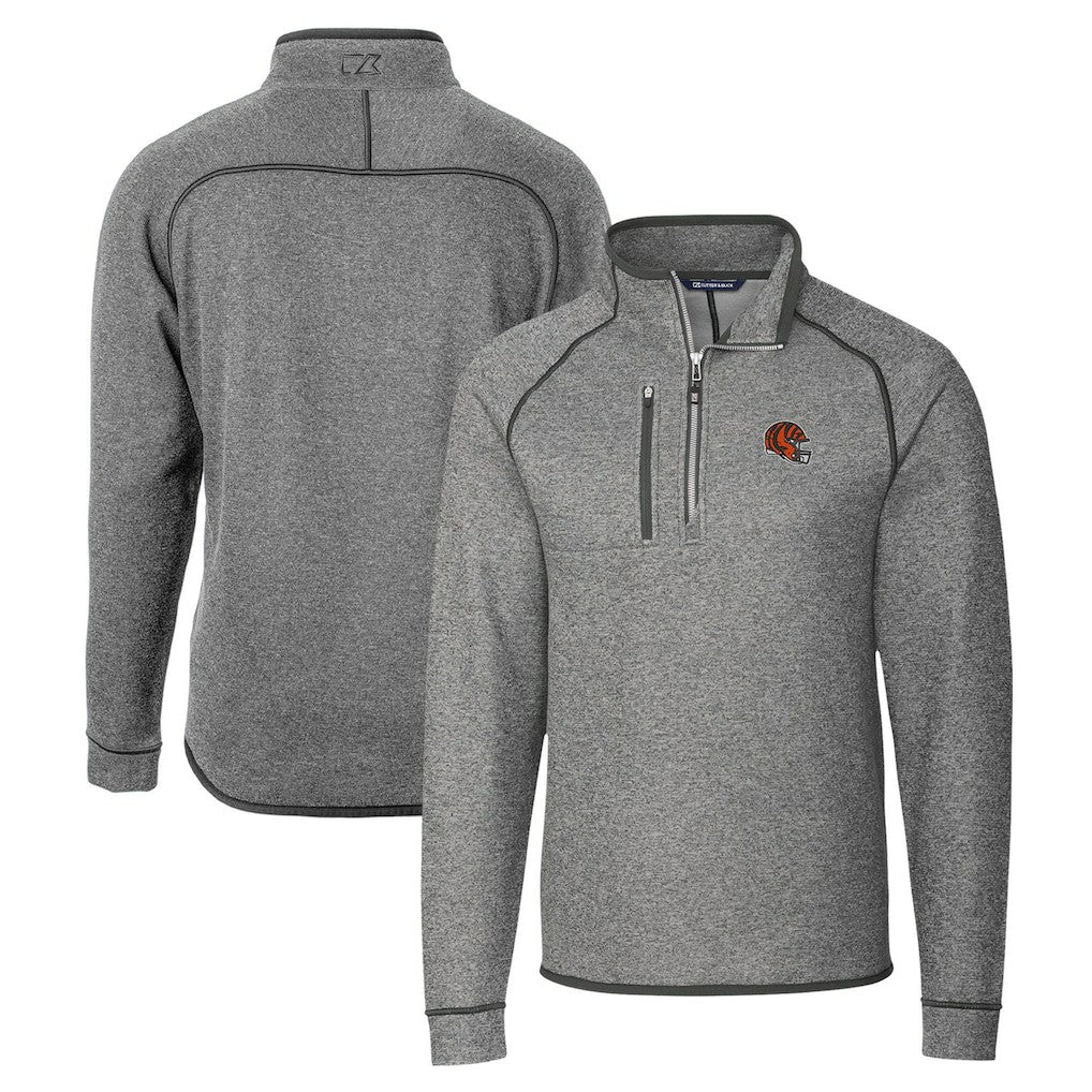 Cincinnati Bengals Cutter & Buck Helmet Mainsail Sweater-Knit Half-Zip Pullover Jacket Silver - NFL