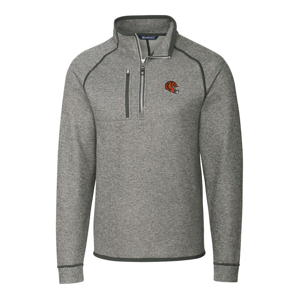 Cincinnati Bengals Cutter & Buck Helmet Mainsail Sweater-Knit Half-Zip Pullover Jacket Silver - NFL