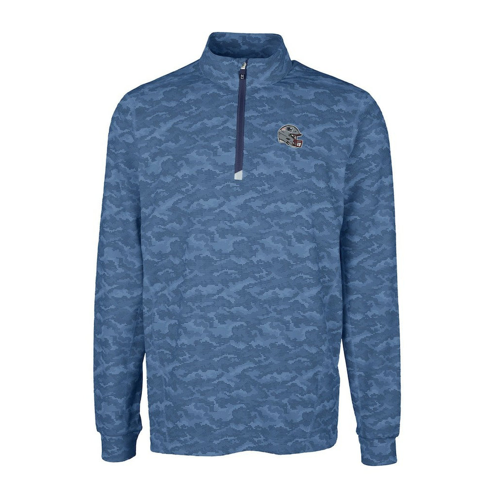 New England Patriots Cutter & Buck Helmet Traverse Camo Print Stretch Quarter-Zip Pullover Top Navy - NFL