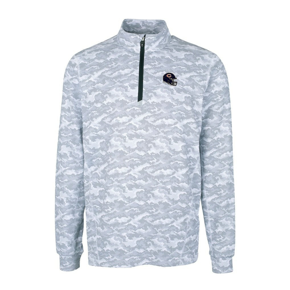 Chicago Bears Cutter & Buck Helmet Traverse Camo Print Stretch Quarter-Zip Pullover Top Charcoal - NFL