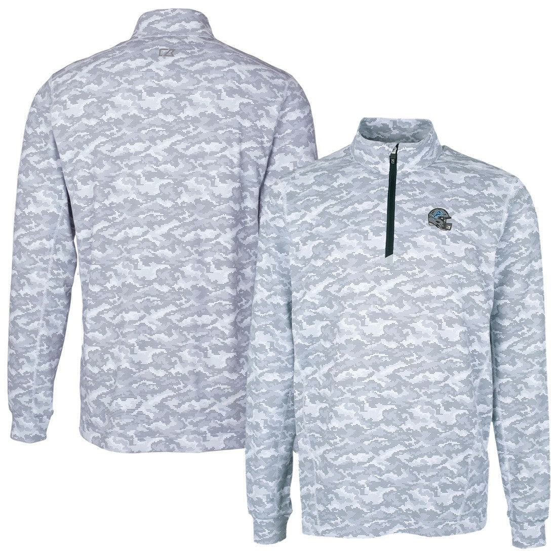 Detroit Lions Cutter & Buck Helmet Traverse Camo Print Stretch Quarter-Zip Pullover Top Charcoal - NFL