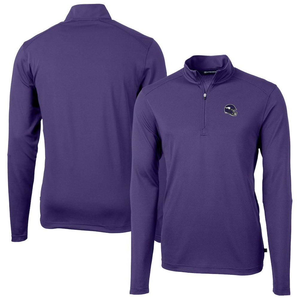Minnesota Vikings Cutter & Buck Helmet Virtue Eco Pique Recycled Quarter-Zip Pullover Top Purple - NFL