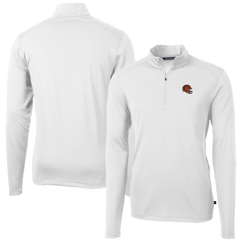 Cincinnati Bengals Cutter & Buck Helmet Virtue Eco Pique Recycled Quarter-Zip Pullover Top White - NFL