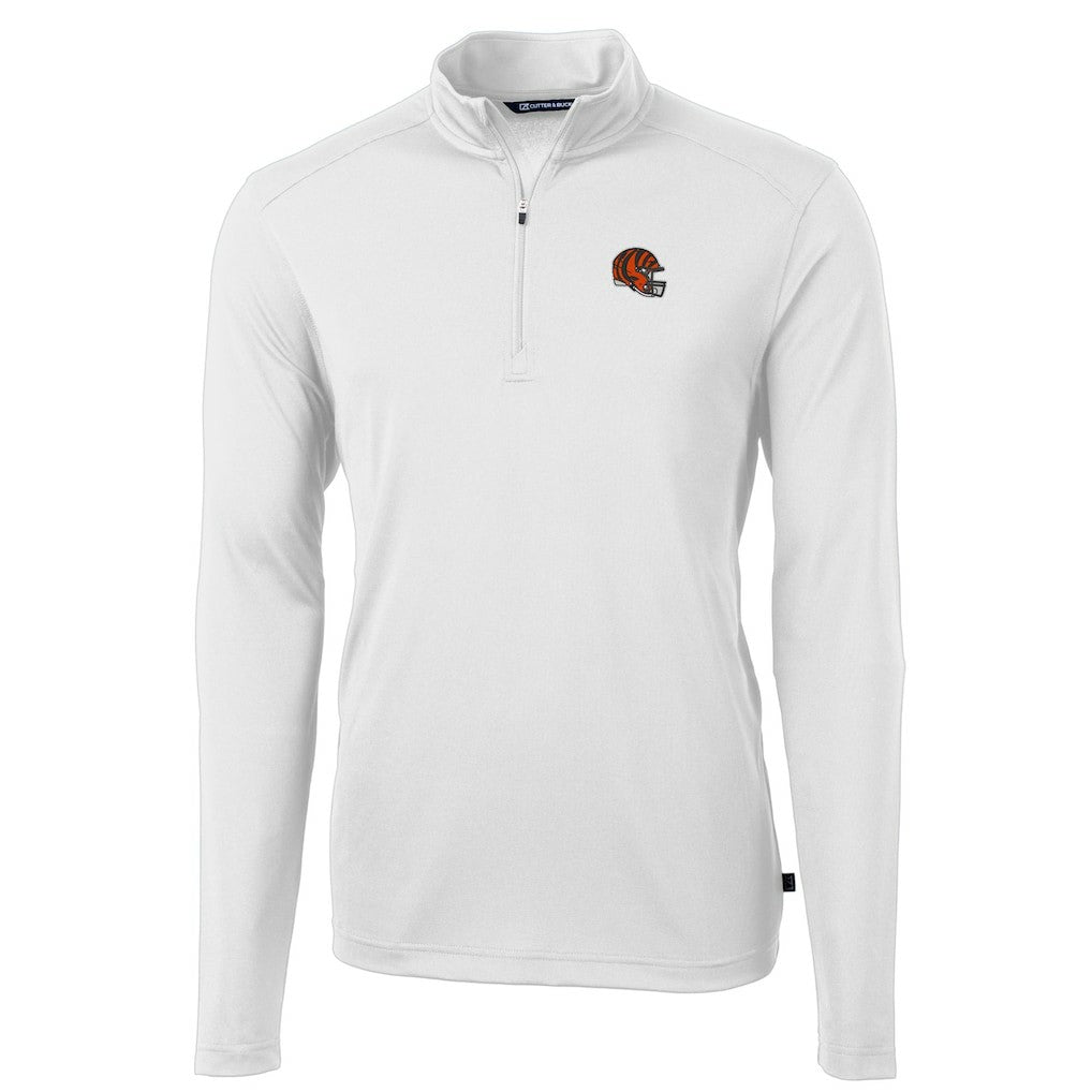 Cincinnati Bengals Cutter & Buck Helmet Virtue Eco Pique Recycled Quarter-Zip Pullover Top White - NFL