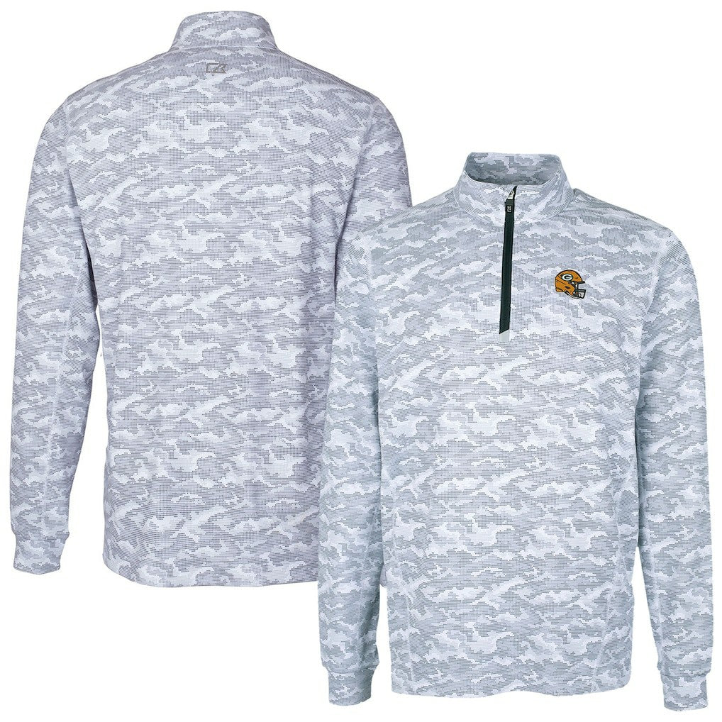Green Bay Packers Cutter & Buck Helmet Traverse Camo Print Stretch Quarter-Zip Pullover Top Charcoal - NFL