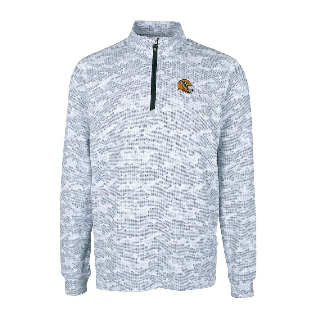 Green Bay Packers Cutter & Buck Helmet Traverse Camo Print Stretch Quarter-Zip Pullover Top Charcoal - NFL