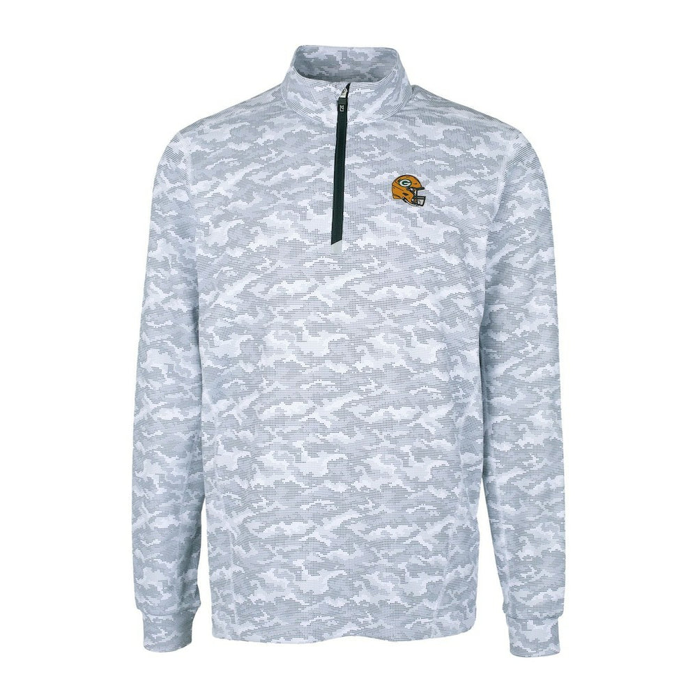 Green Bay Packers Cutter & Buck Helmet Traverse Camo Print Stretch Quarter-Zip Pullover Top Charcoal - NFL