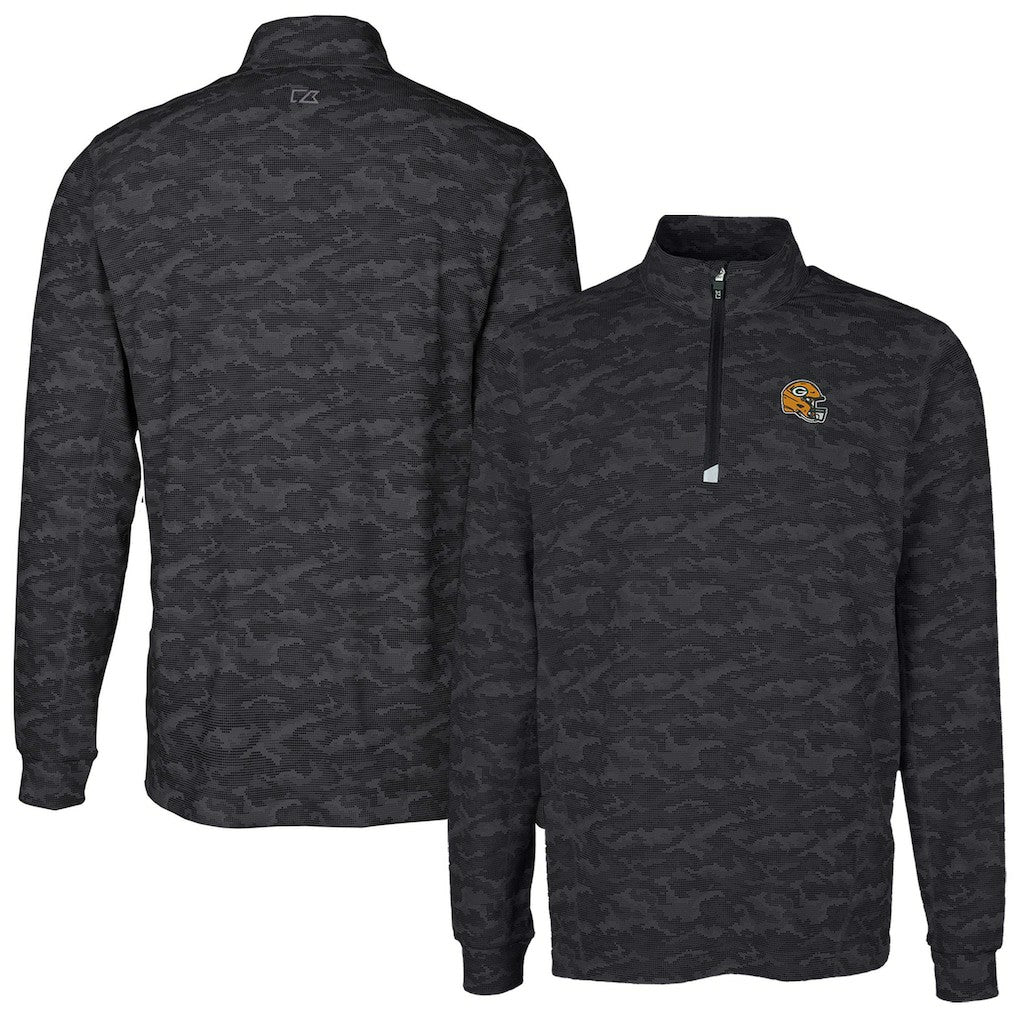 Green Bay Packers Cutter & Buck Helmet Traverse Camo Print Stretch Quarter-Zip Pullover Top Black - NFL
