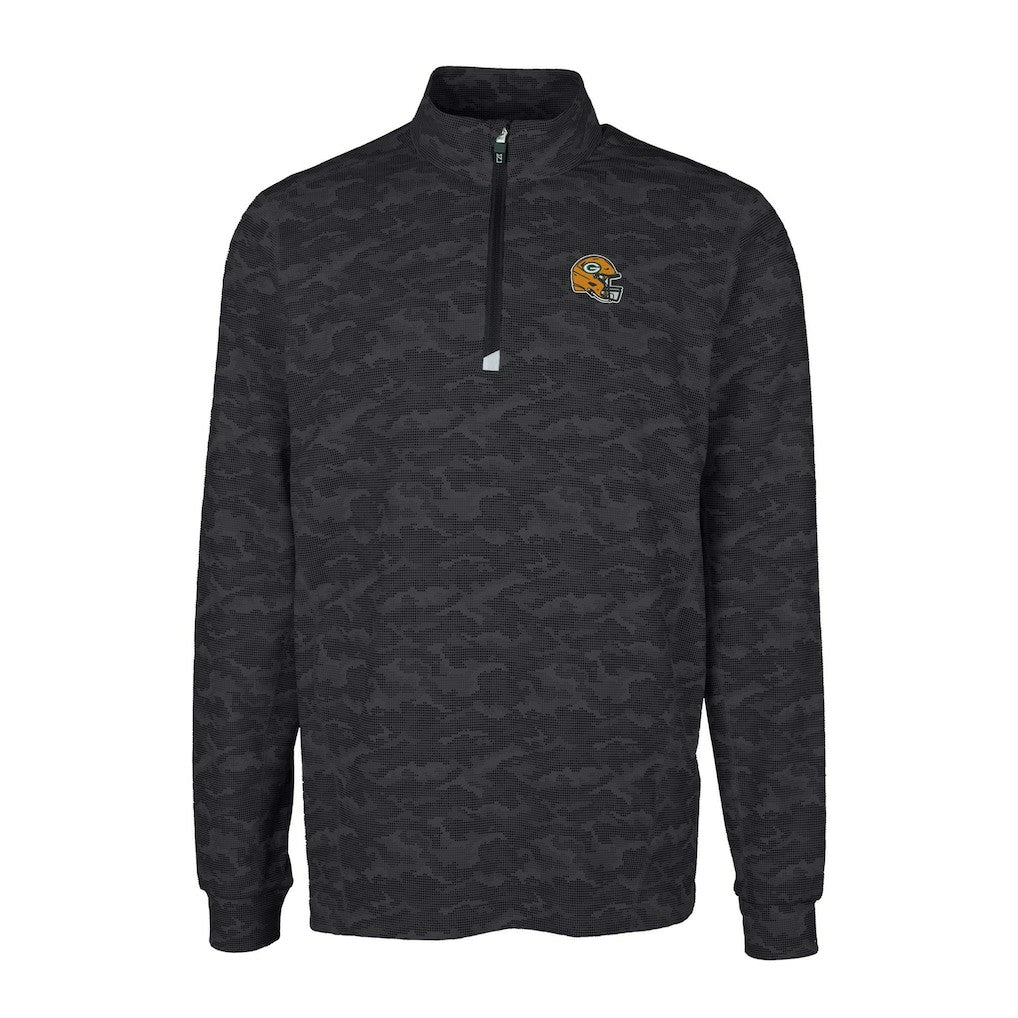 Green Bay Packers Cutter & Buck Helmet Traverse Camo Print Stretch Quarter-Zip Pullover Top Black - NFL