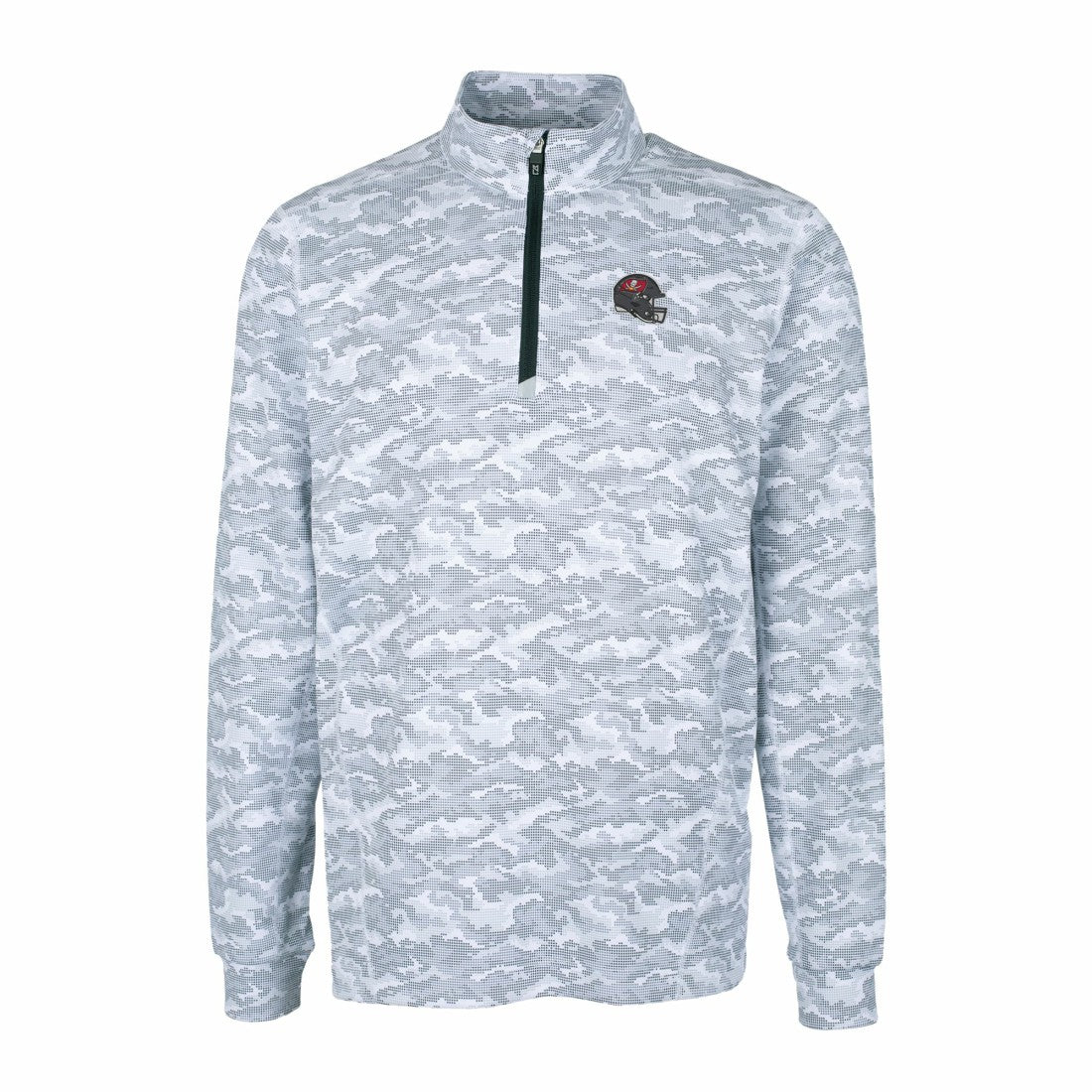 Tampa Bay Buccaneers Cutter & Buck Helmet Traverse Camo Print Stretch Quarter-Zip Pullover Top Charcoal - NFL