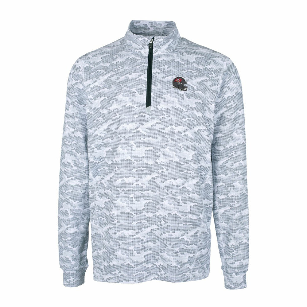 Tampa Bay Buccaneers Cutter & Buck Helmet Traverse Camo Print Stretch Quarter-Zip Pullover Top Charcoal - NFL