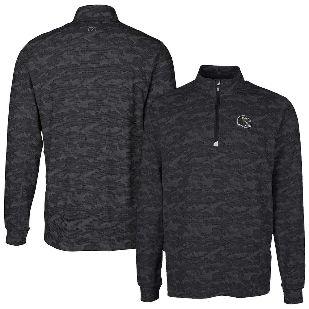 Baltimore Ravens Cutter & Buck Helmet Traverse Camo Print Stretch Quarter-Zip Pullover Top Black - NFL