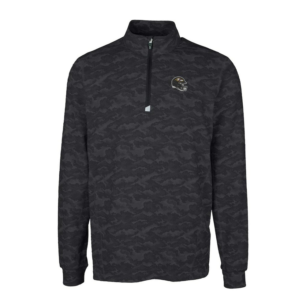 Baltimore Ravens Cutter & Buck Helmet Traverse Camo Print Stretch Quarter-Zip Pullover Top Black - NFL