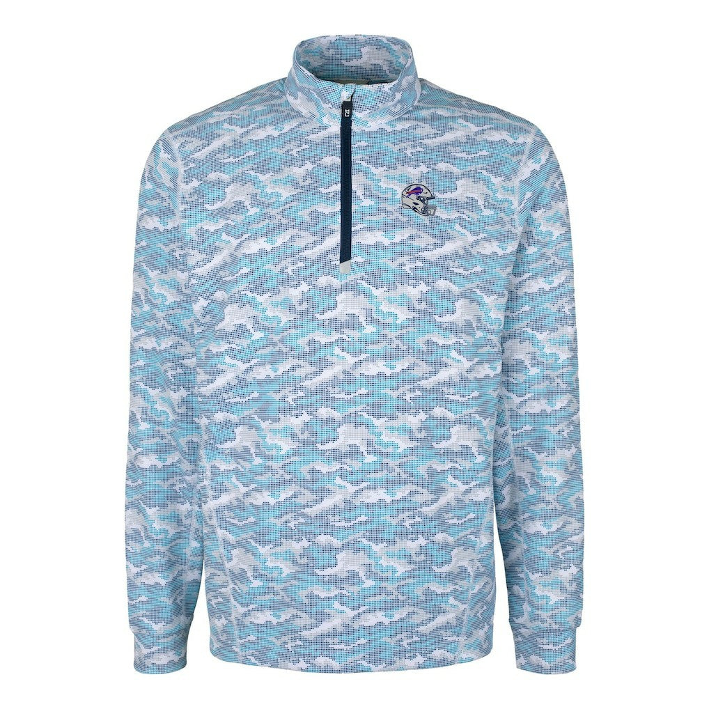 Buffalo Bills Cutter & Buck Helmet Traverse Camo Print Stretch Quarter-Zip Pullover Top Light Blue - NFL