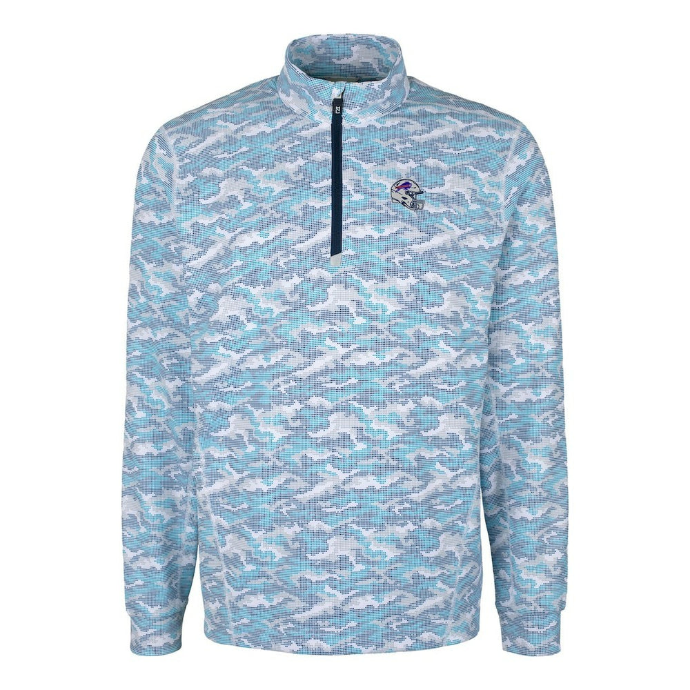 Buffalo Bills Cutter & Buck Helmet Traverse Camo Print Stretch Quarter-Zip Pullover Top Light Blue - NFL