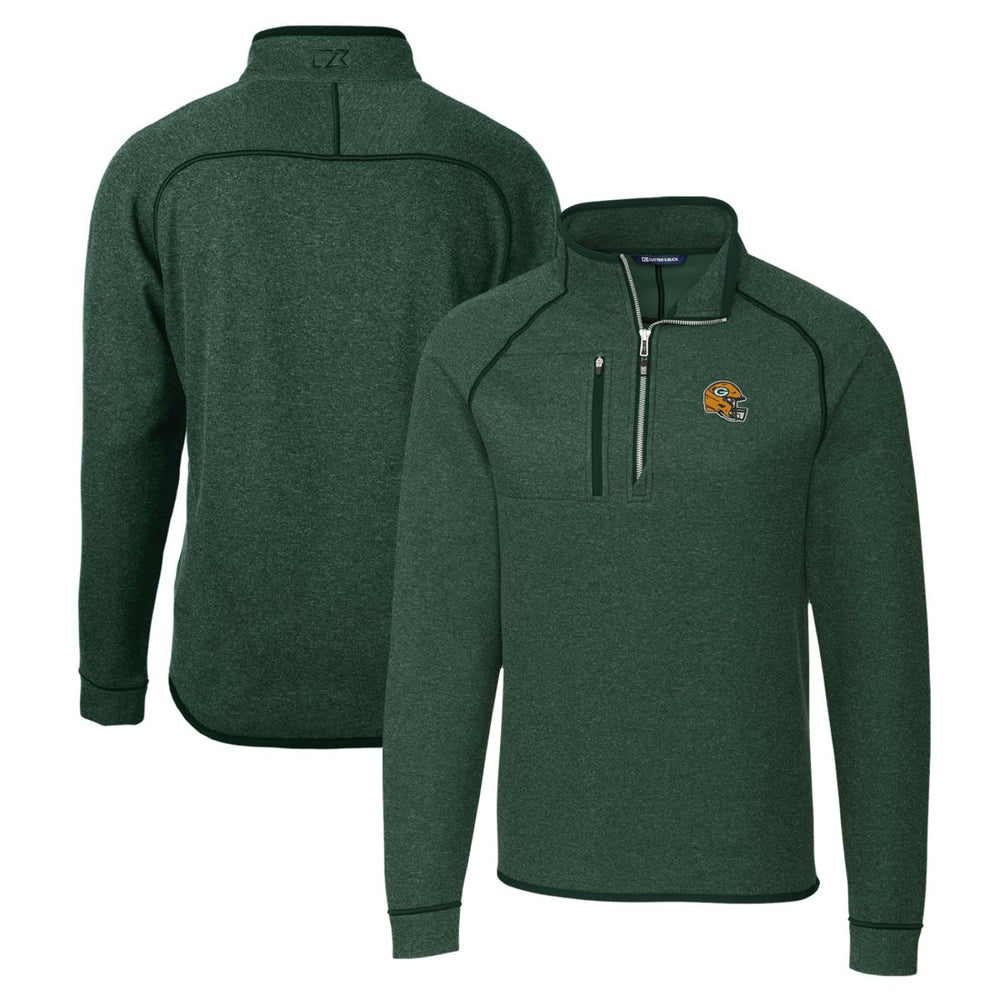 Green Bay Packers Cutter & Buck Helmet Mainsail Sweater-Knit Half-Zip Pullover Jacket Hunter Green - NFL