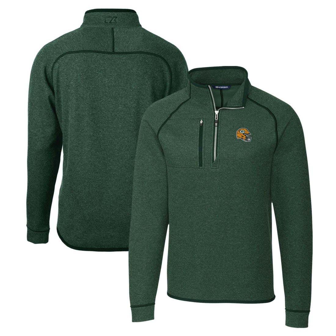 Green Bay Packers Cutter & Buck Helmet Mainsail Sweater-Knit Half-Zip Pullover Jacket Hunter Green - NFL