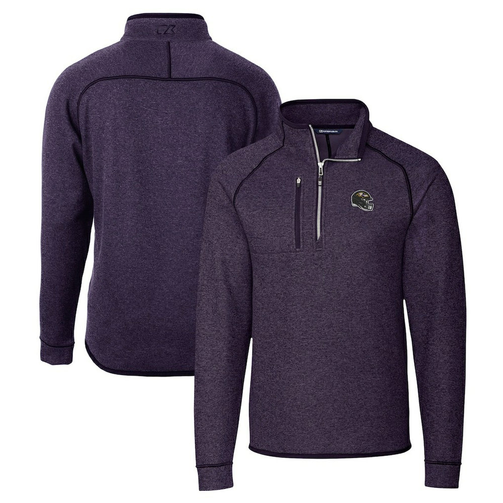 Baltimore Ravens Cutter & Buck Helmet Mainsail Sweater-Knit Half-Zip Pullover Jacket Purple - NFL