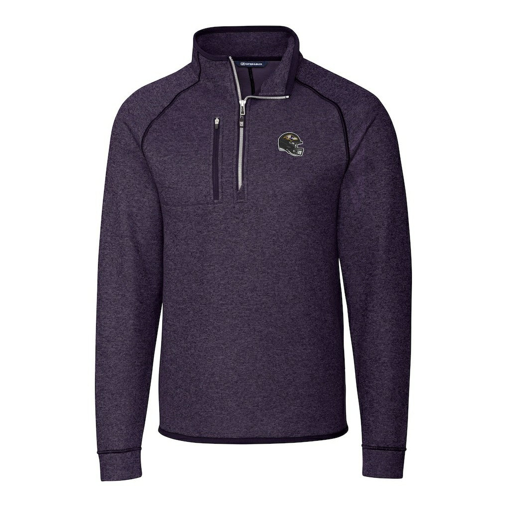 Baltimore Ravens Cutter & Buck Helmet Mainsail Sweater-Knit Half-Zip Pullover Jacket Purple - NFL