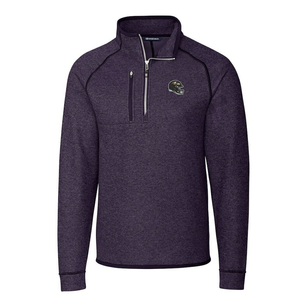 Baltimore Ravens Cutter & Buck Helmet Mainsail Sweater-Knit Half-Zip Pullover Jacket Purple - NFL