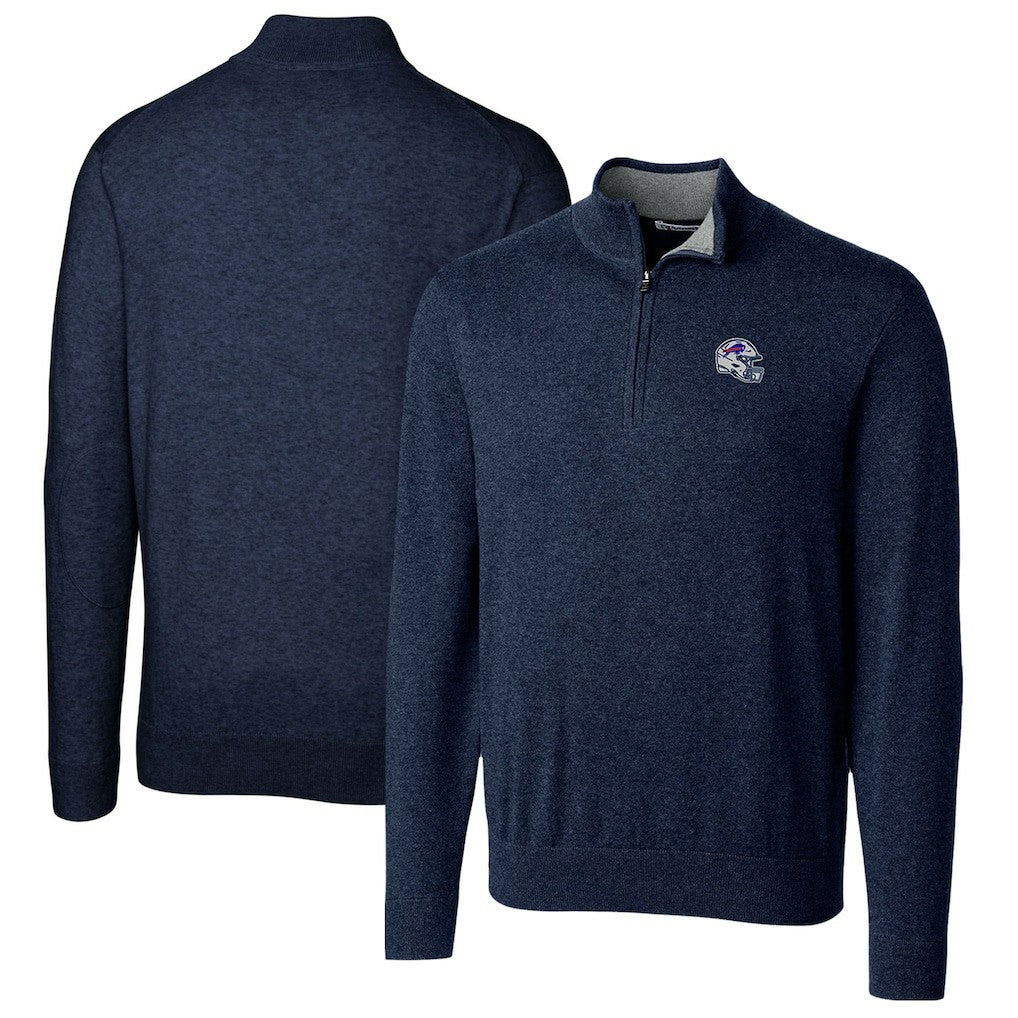 Buffalo Bills Cutter & Buck Helmet Lakemont Tri-Blend Quarter-Zip Pullover Sweater Navy - NFL