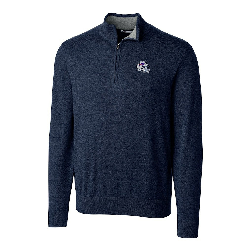 Buffalo Bills Cutter & Buck Helmet Lakemont Tri-Blend Quarter-Zip Pullover Sweater Navy - NFL