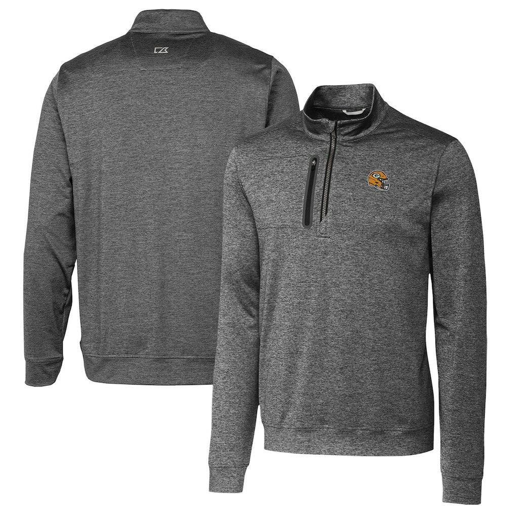 Green Bay Packers Cutter & Buck Helmet Stealth Heathered Quarter-Zip Pullover Top Gray - NFL