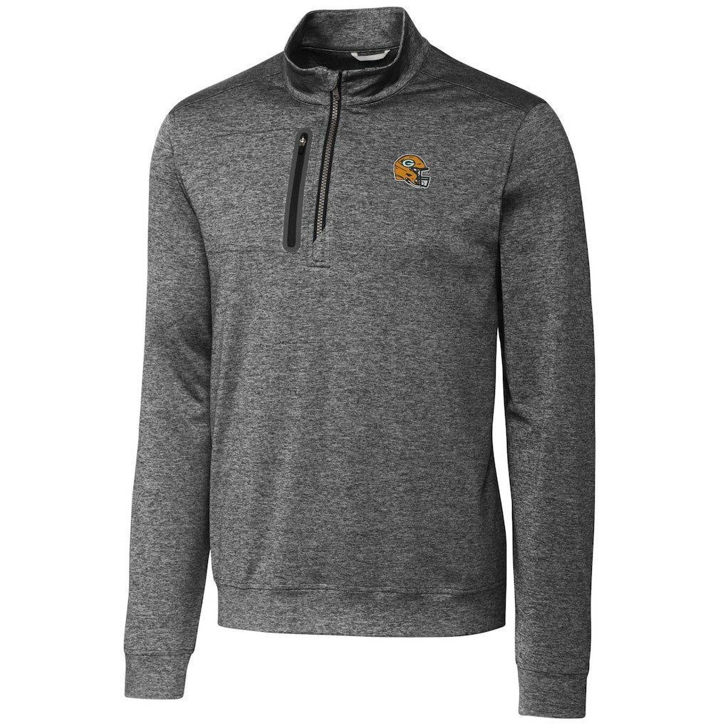 Green Bay Packers Cutter & Buck Helmet Stealth Heathered Quarter-Zip Pullover Top Gray - NFL