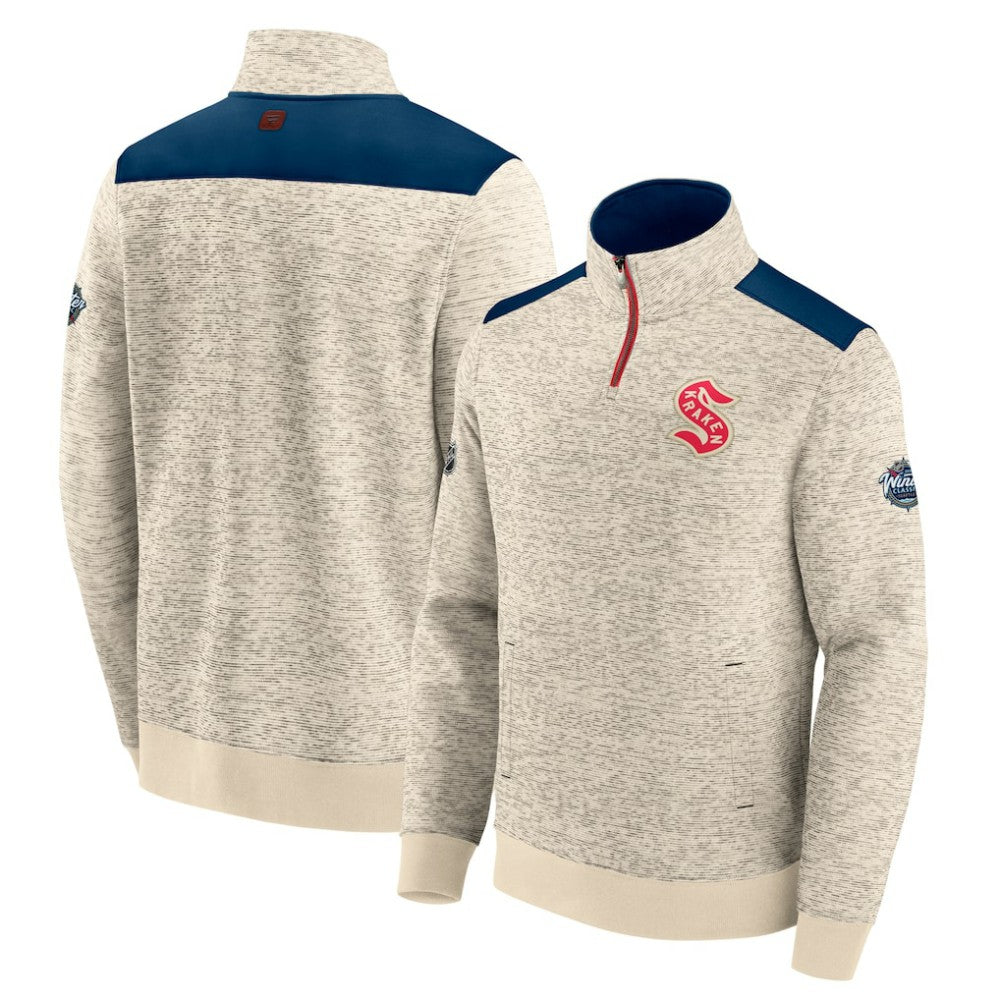 Seattle Kraken Fanatics 2024 NHL Winter Classic Authentic Pro Fleece Quarter-Zip Pullover Top Deep Sea Blue/Cream