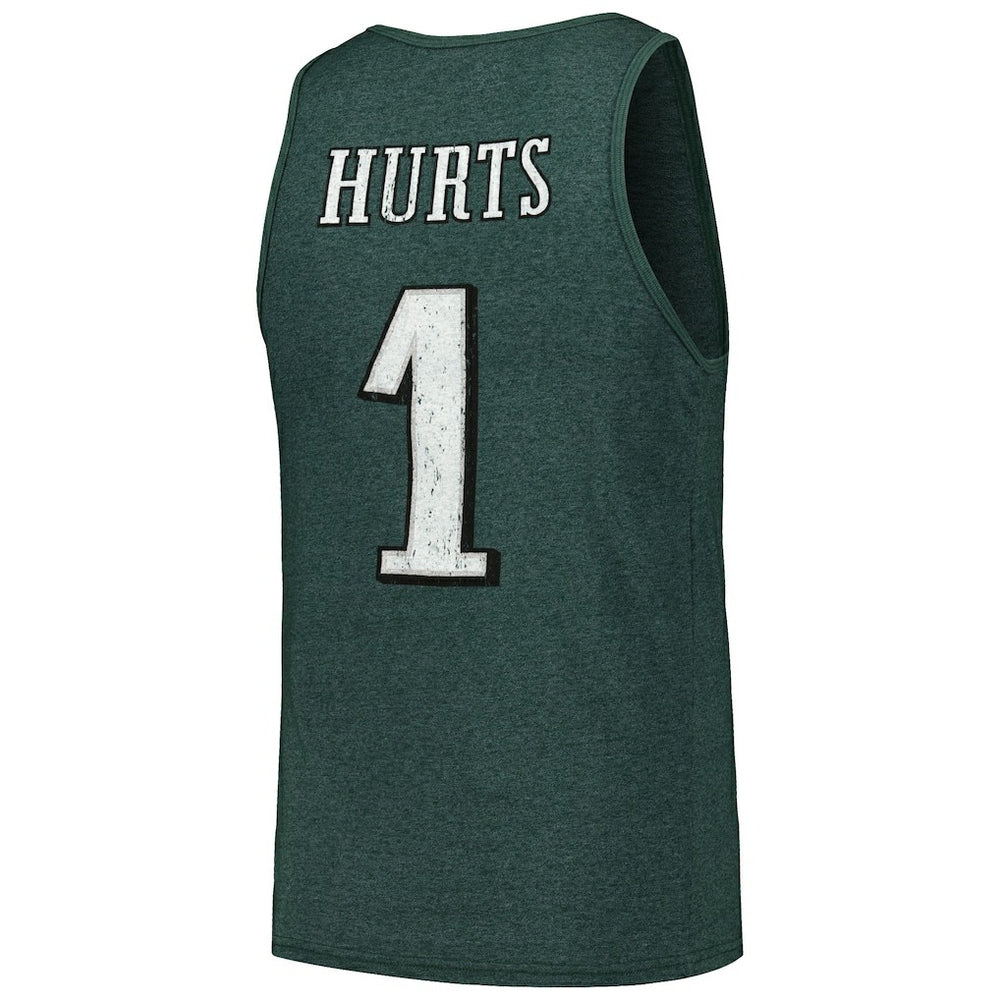 Jalen Hurts Philadelphia Eagles Majestic Threads Name & Number Tri-Blend Tank Top Green - NFL