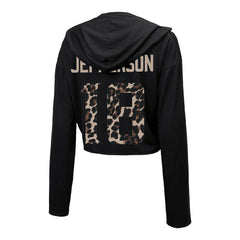 Justin Jefferson Minnesota Vikings Majestic Threads Women's Leopard Player Name & Number Long Sleeve Cropped Hoodie Black - NFL