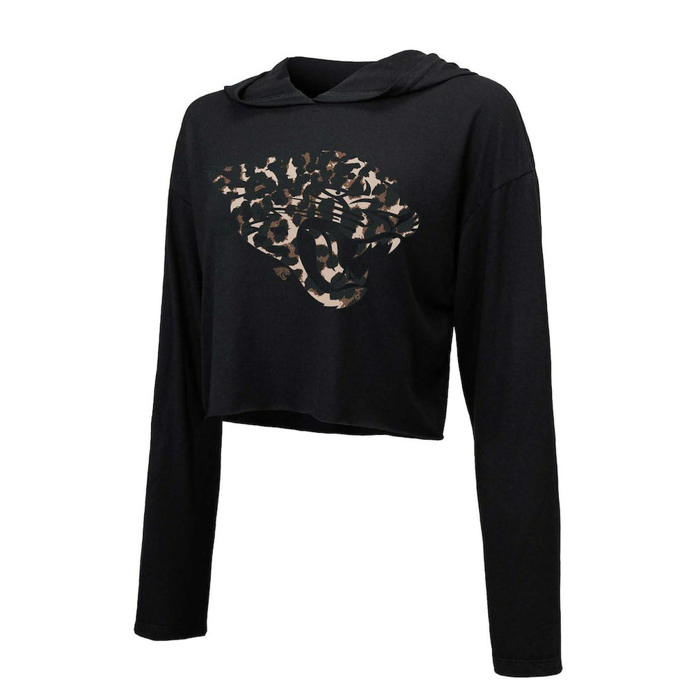 Trevor Lawrence Jacksonville Jaguars Majestic Threads Women's Leopard Player Name & Number Long Sleeve Cropped Hoodie Black - NFL