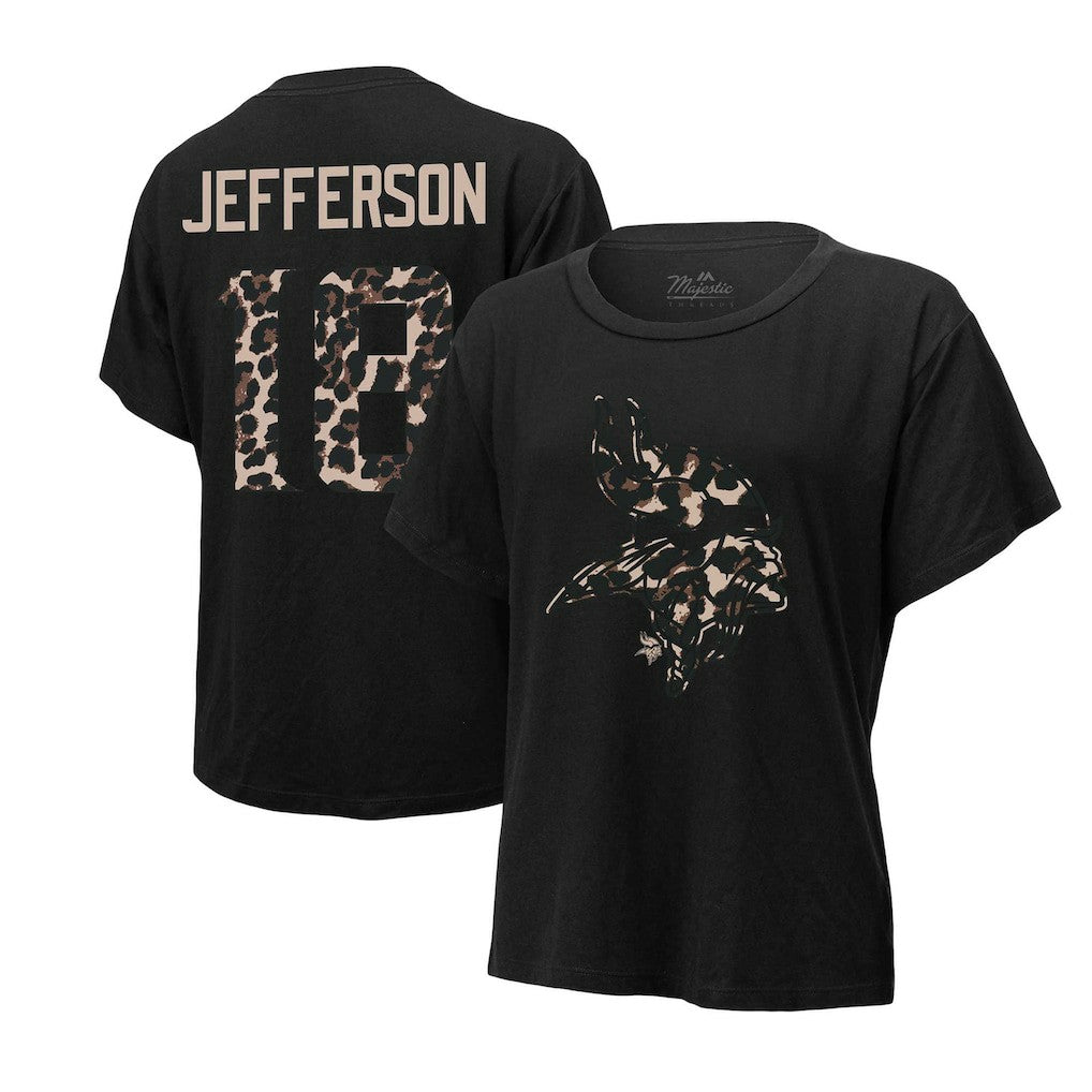 Justin Jefferson Minnesota Vikings Majestic Threads Women's Leopard Player Name & Number T-Shirt Black - NFL