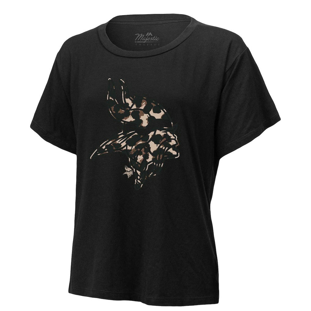 Justin Jefferson Minnesota Vikings Majestic Threads Women's Leopard Player Name & Number T-Shirt Black - NFL