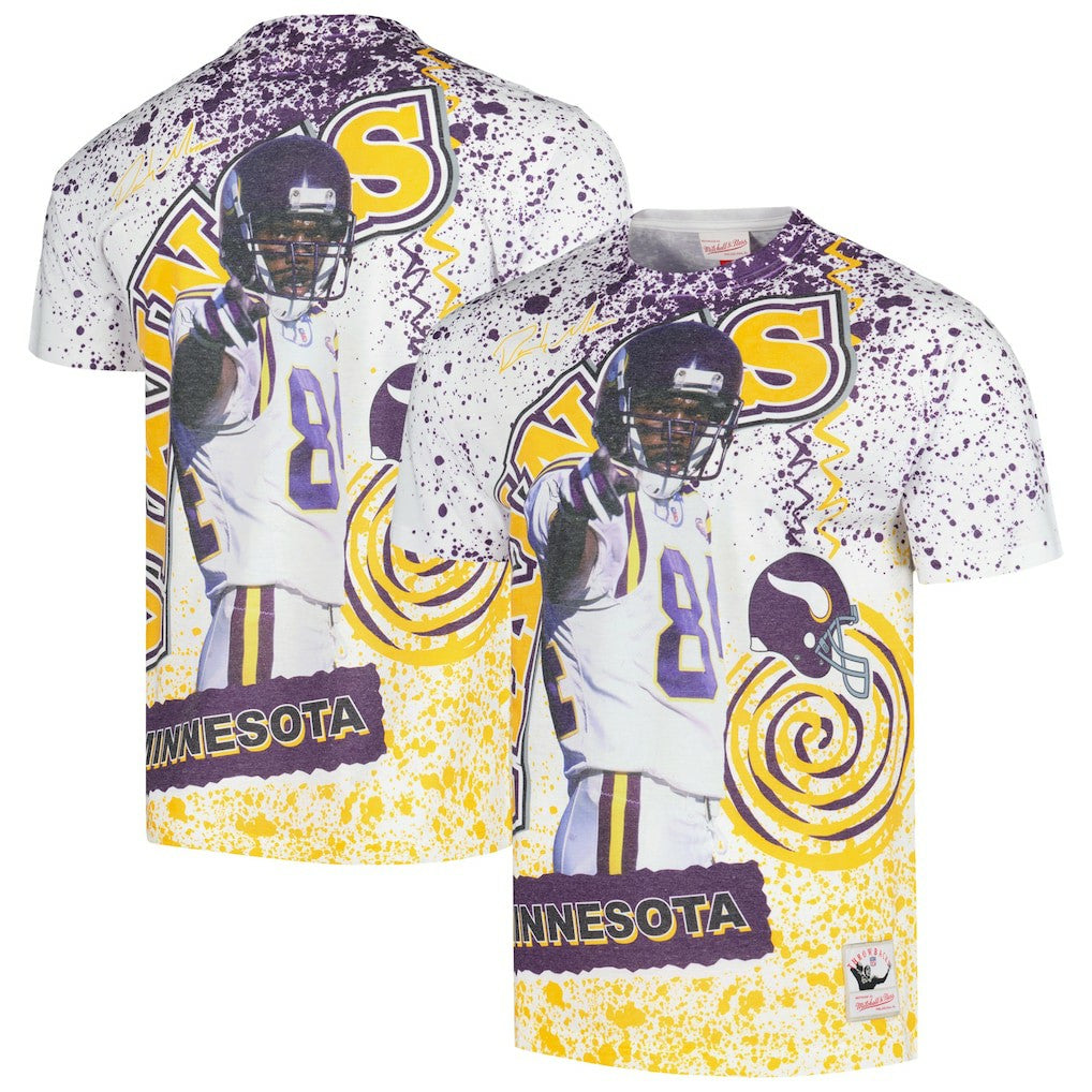 Randy Moss Minnesota Vikings Retired Player Name & Number Burst T-Shirt White - Mitchell & Ness