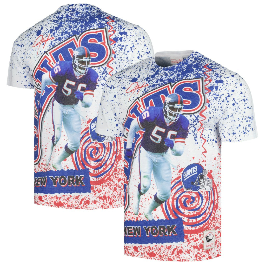 New York Giants Retired Player Name & Number Burst T-Shirt White - Mitchell & Ness