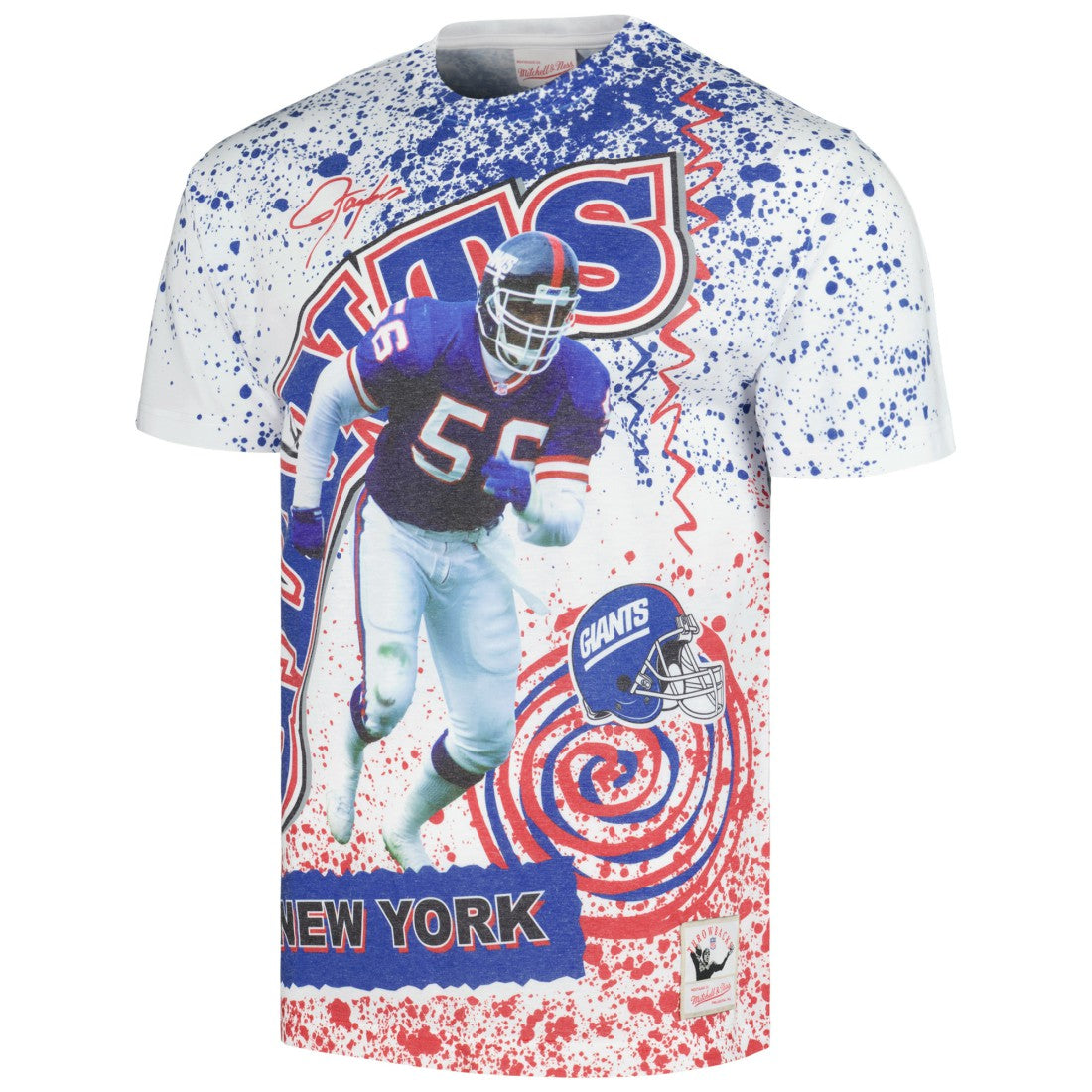 New York Giants Retired Player Name & Number Burst T-Shirt White - Mitchell & Ness