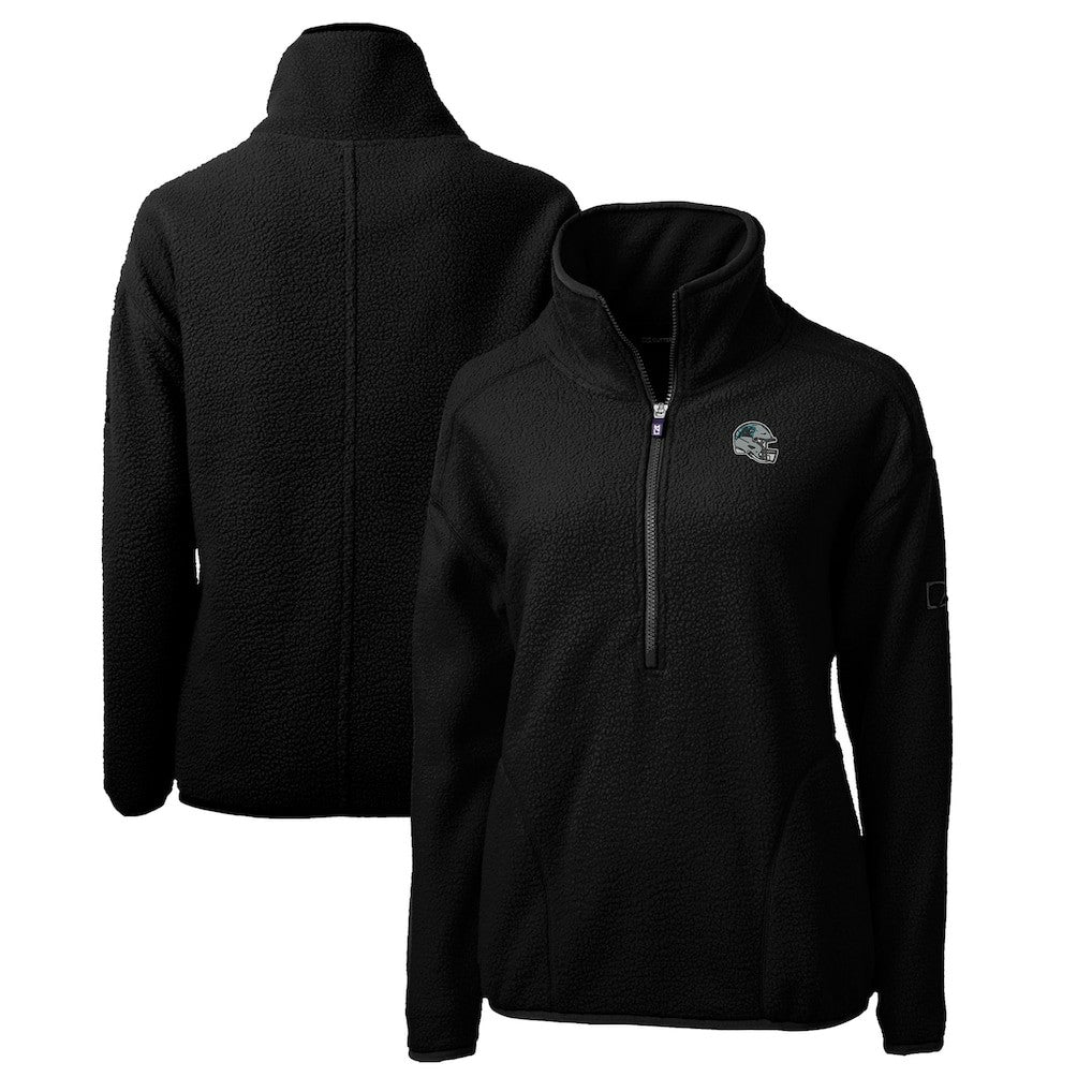 Carolina Panthers Cutter & Buck Women's Helmet Logo Cascade Eco Sherpa Fleece Half-Zip Pullover Jacket Black - NFL