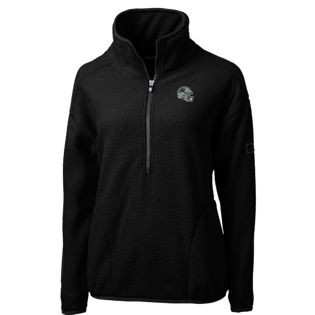 Carolina Panthers Cutter & Buck Women's Helmet Logo Cascade Eco Sherpa Fleece Half-Zip Pullover Jacket Black - NFL