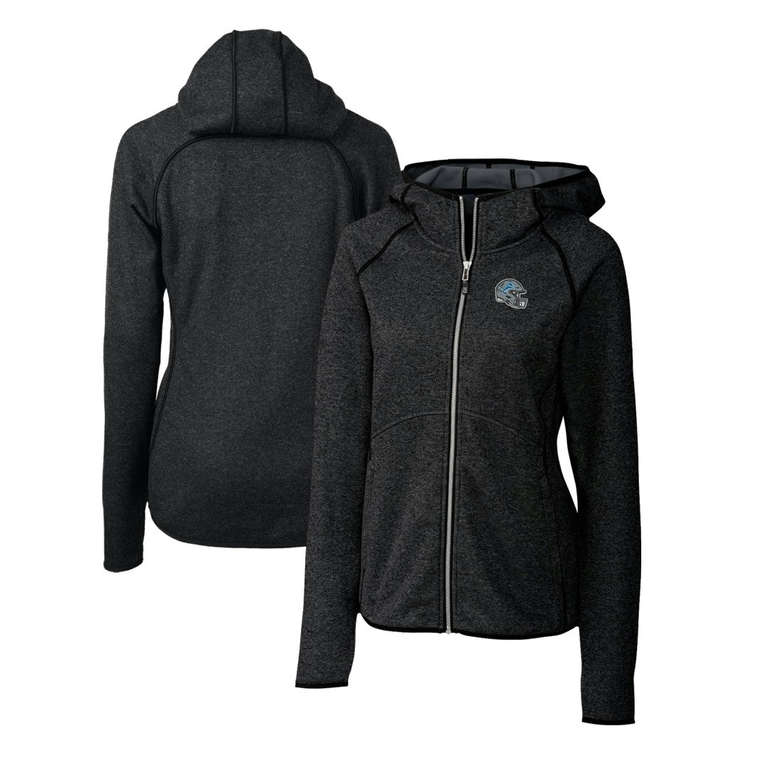 Detroit Lions Cutter & Buck Women's Helmet Logo Mainsail Sweater-Knit Full-Zip Hoodie Charcoal - NFL