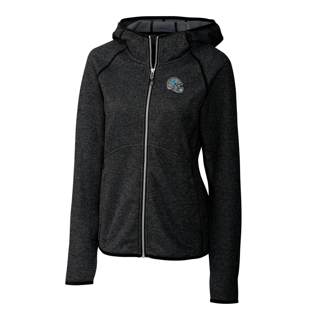 Detroit Lions Cutter & Buck Women's Helmet Logo Mainsail Sweater-Knit Full-Zip Hoodie Charcoal - NFL