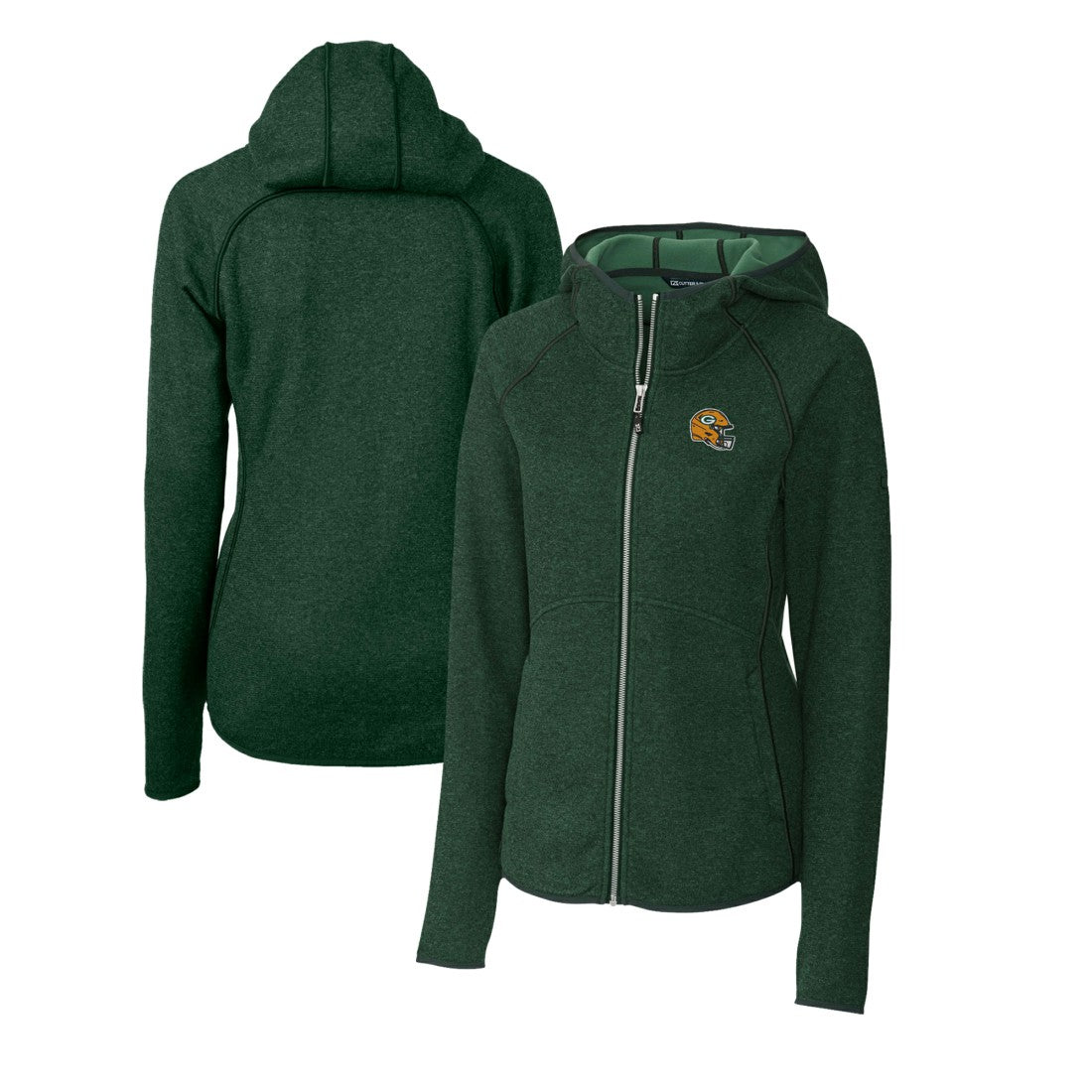 Green Bay Packers Cutter & Buck Women's Helmet Logo Mainsail Sweater-Knit Full-Zip Hoodie Green - NFL