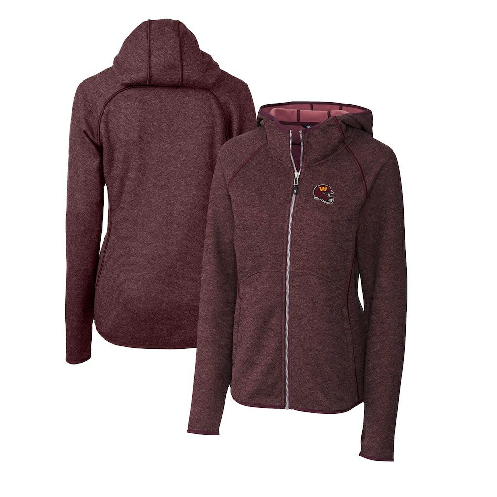 Washington Commanders Cutter & Buck Women's Helmet Logo Mainsail Sweater-Knit Full-Zip Hoodie Burgundy - NFL