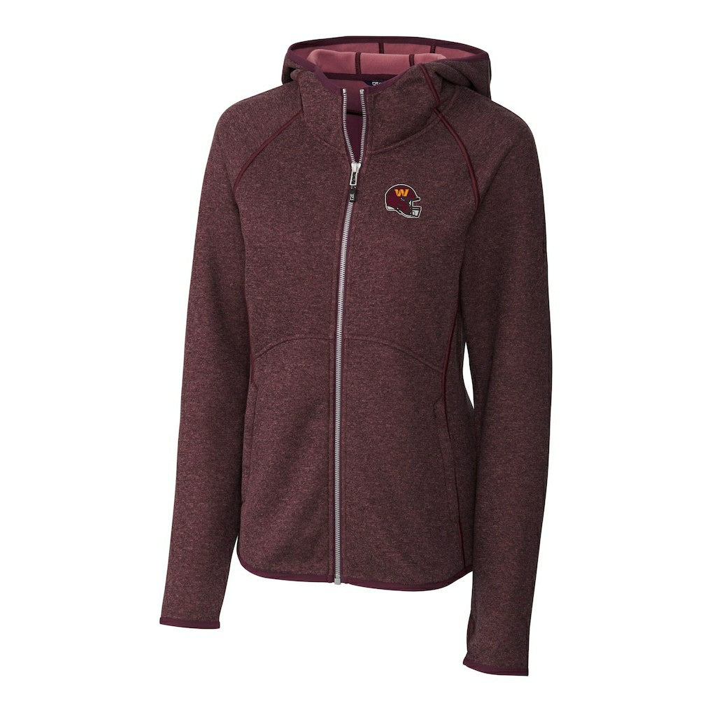 Washington Commanders Cutter & Buck Women's Helmet Logo Mainsail Sweater-Knit Full-Zip Hoodie Burgundy - NFL