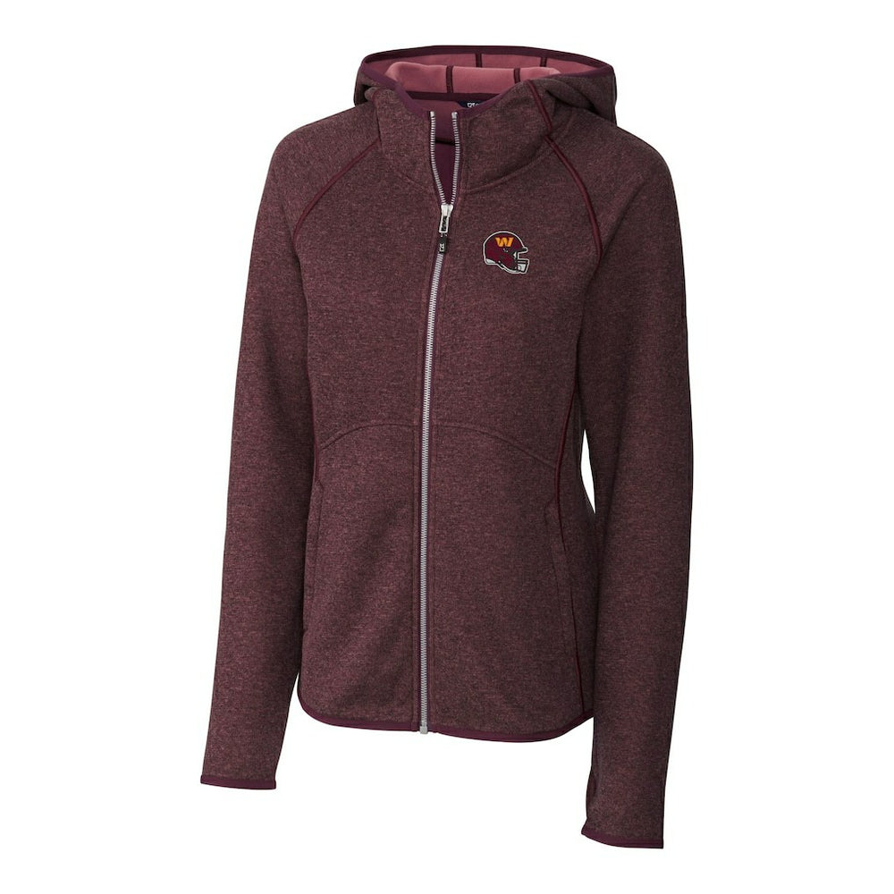 Washington Commanders Cutter & Buck Women's Helmet Logo Mainsail Sweater-Knit Full-Zip Hoodie Burgundy - NFL