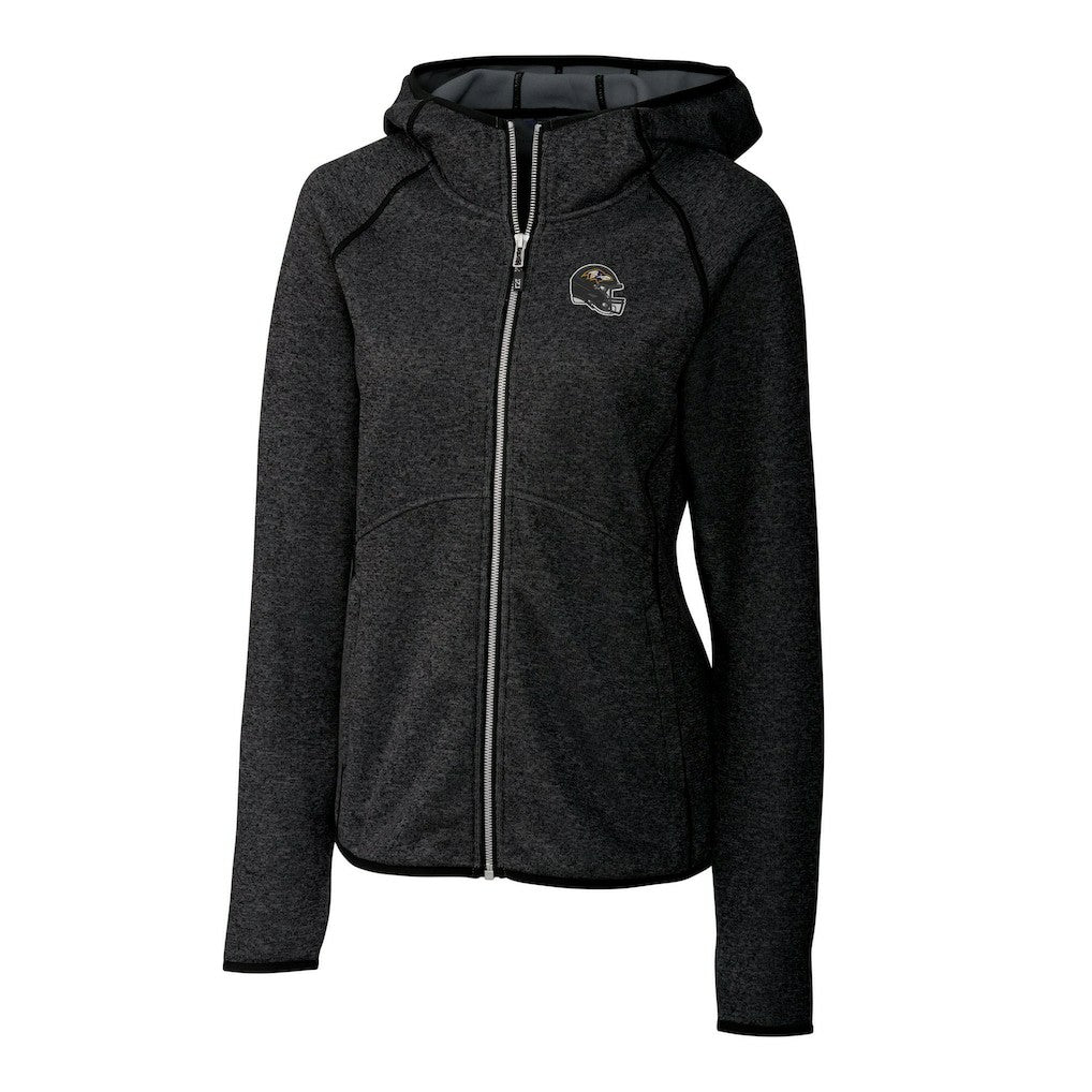Baltimore Ravens Cutter & Buck Women's Helmet Logo Mainsail Sweater-Knit Full-Zip Hoodie Charcoal - NFL