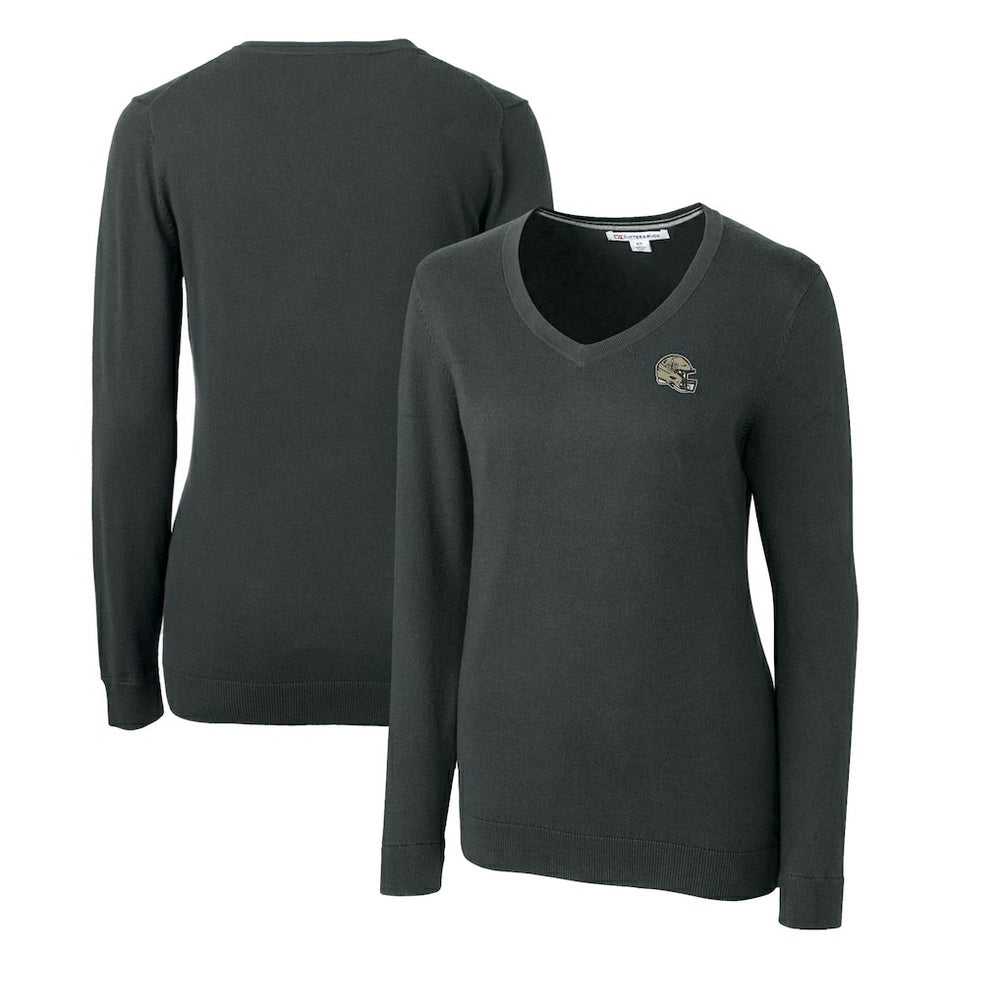 New Orleans Saints Cutter & Buck Women's Helmet Logo Lakemont Tri-Blend V-Neck Pullover Sweater Charcoal - NFL